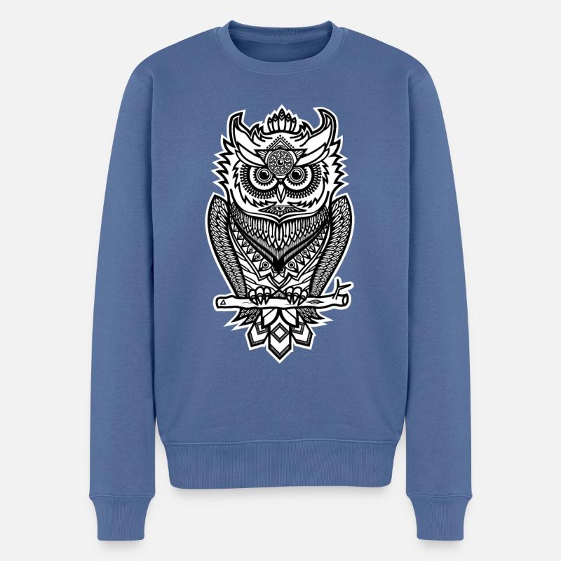 Eule Night Owl Kauz Uhu Nachteule Waldkauz Design - Männer Premium Bio Pullover - Taubenblau