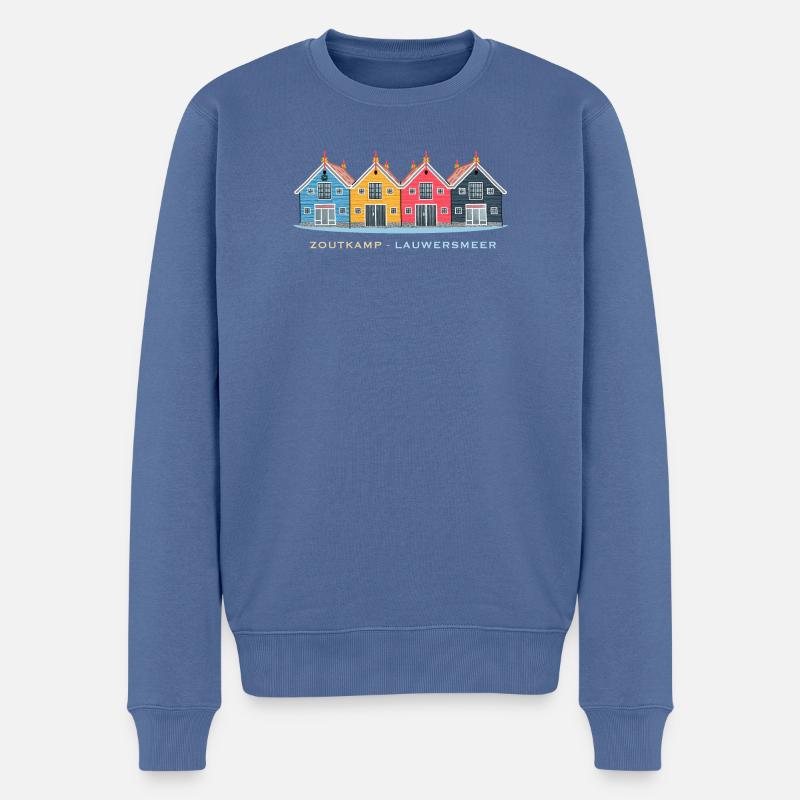 Zoutkamp, Groningen, Niederlande, bunte Häuser - Männer Premium Bio Pullover - Taubenblau