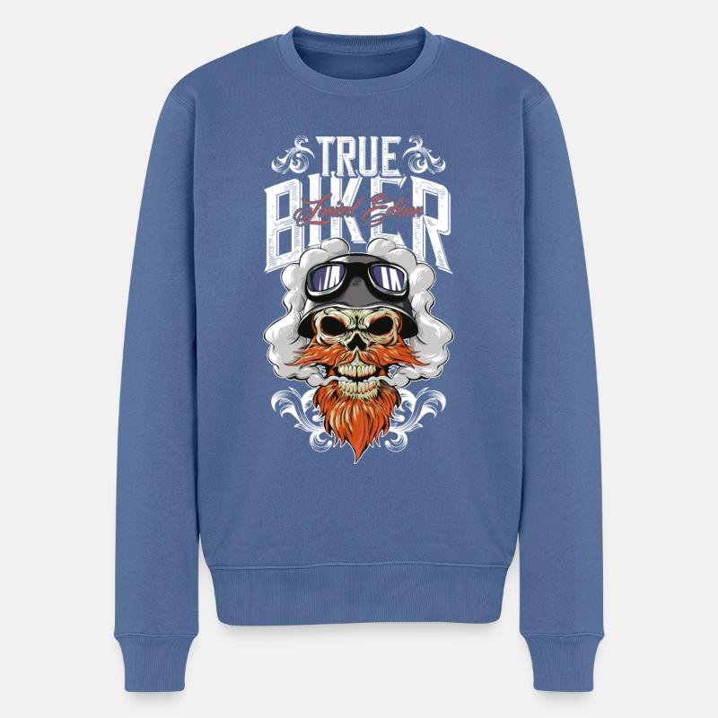biker totenkopf motorrad - Männer Premium Bio Pullover - Taubenblau