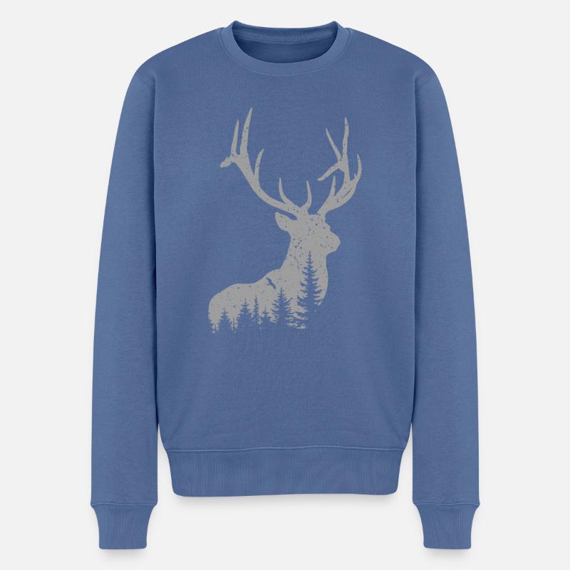 Hirsch - Männer Premium Bio Pullover - Taubenblau