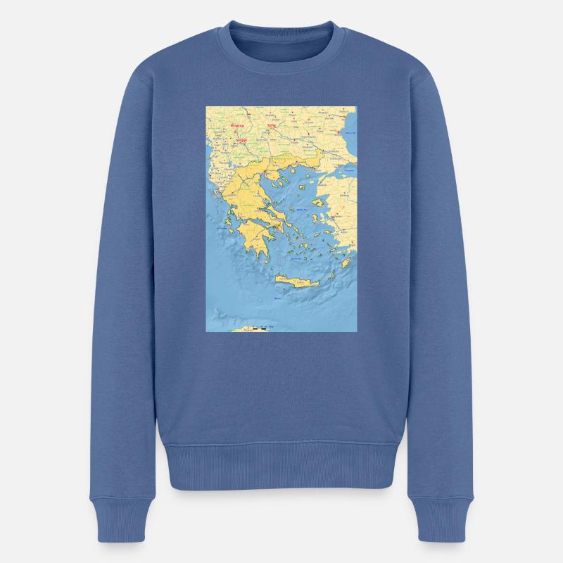 Griechenland Karte mit Städten Straßen Flüssen See - Männer Premium Bio Pullover - Taubenblau