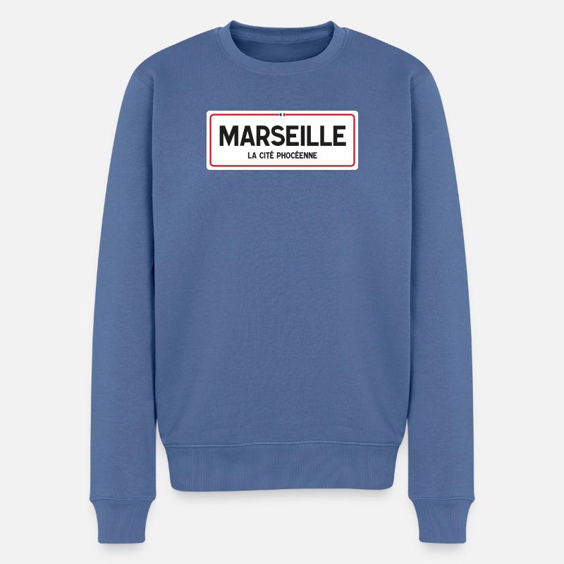 Ortsschild von Marseille - Männer Premium Bio Pullover - Taubenblau