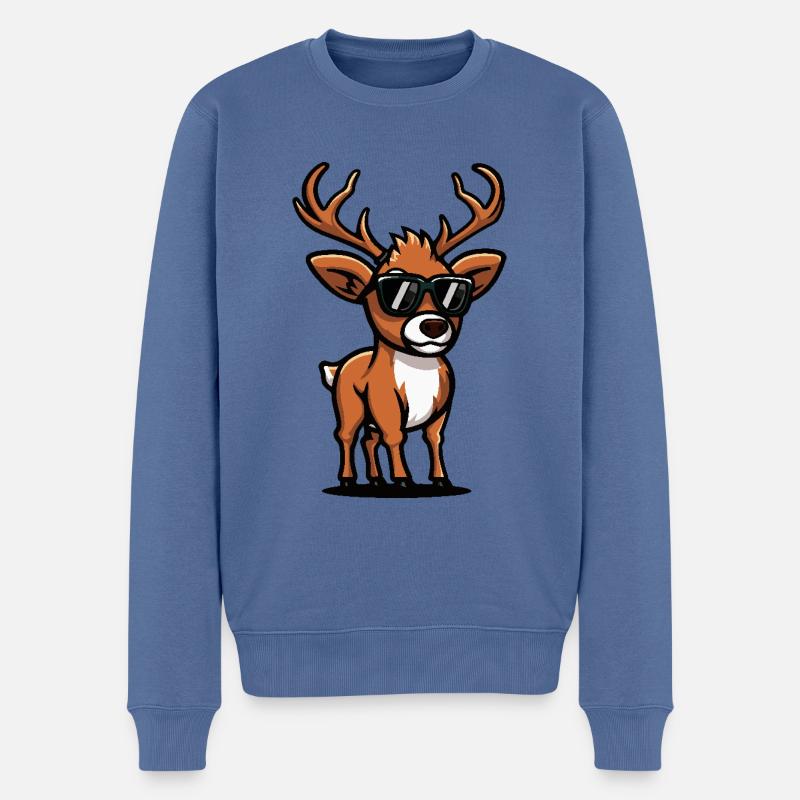 Hirsch Cool Comic - Männer Premium Bio Pullover - Taubenblau