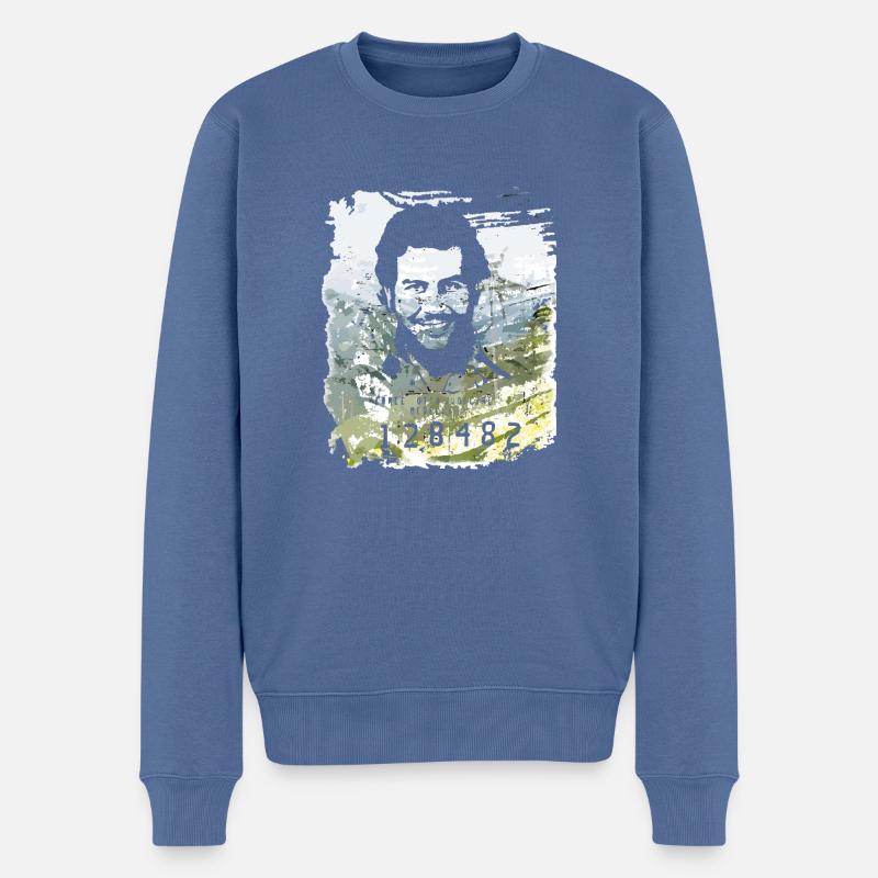 Pablo Escobar distressed - Männer Premium Bio Pullover - Taubenblau