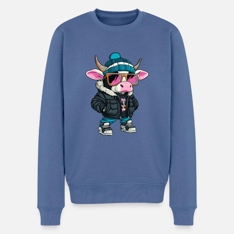Kuh Winter - Männer Premium Bio Pullover - Taubenblau