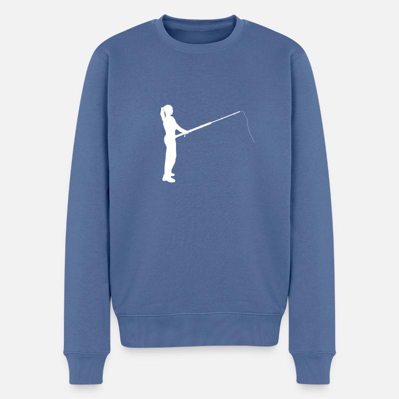 Frau Angeln - Männer Premium Bio Pullover - Taubenblau