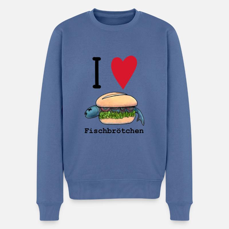 I love Fischbrötchen - Männer Premium Bio Pullover - Taubenblau
