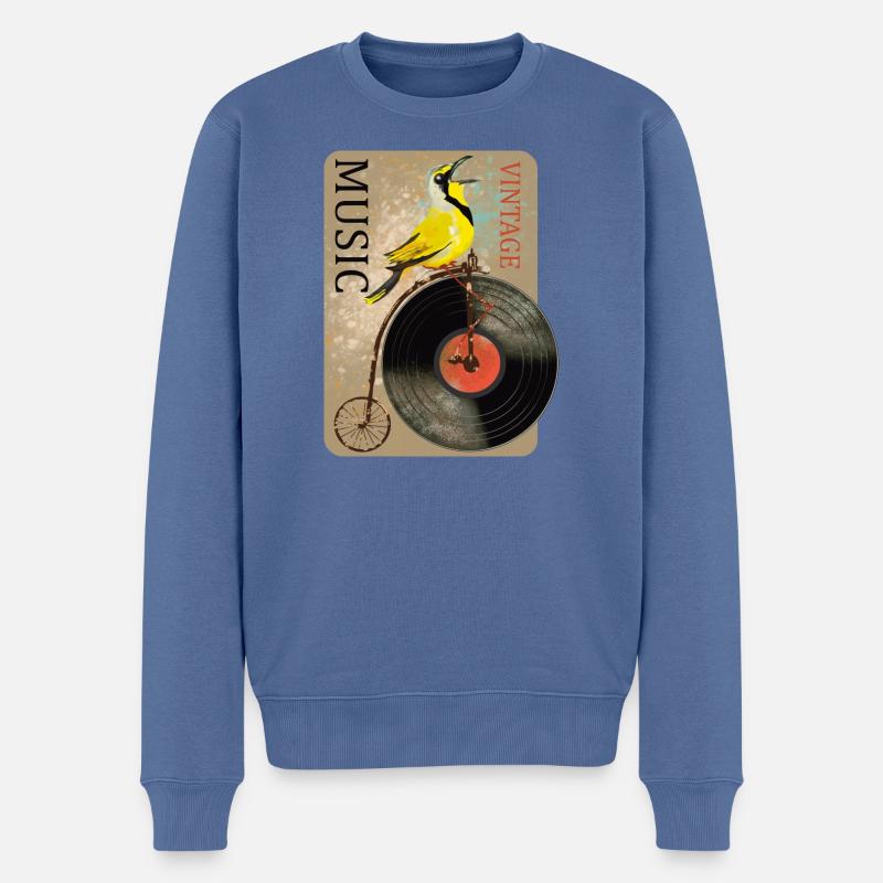 Vintage Musik Vogel Design - Männer Premium Bio Pullover - Taubenblau