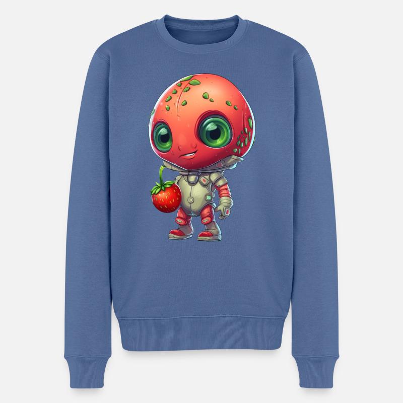 Rotes Alien-Erdbeermännchen: Niedliche Fusion - Männer Premium Bio Pullover - Taubenblau
