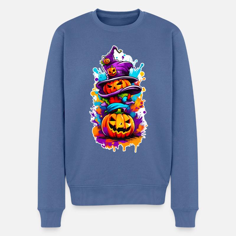 Halloween Pumpkin Head 02 - Pull Premium bio Homme - bleu pigeon