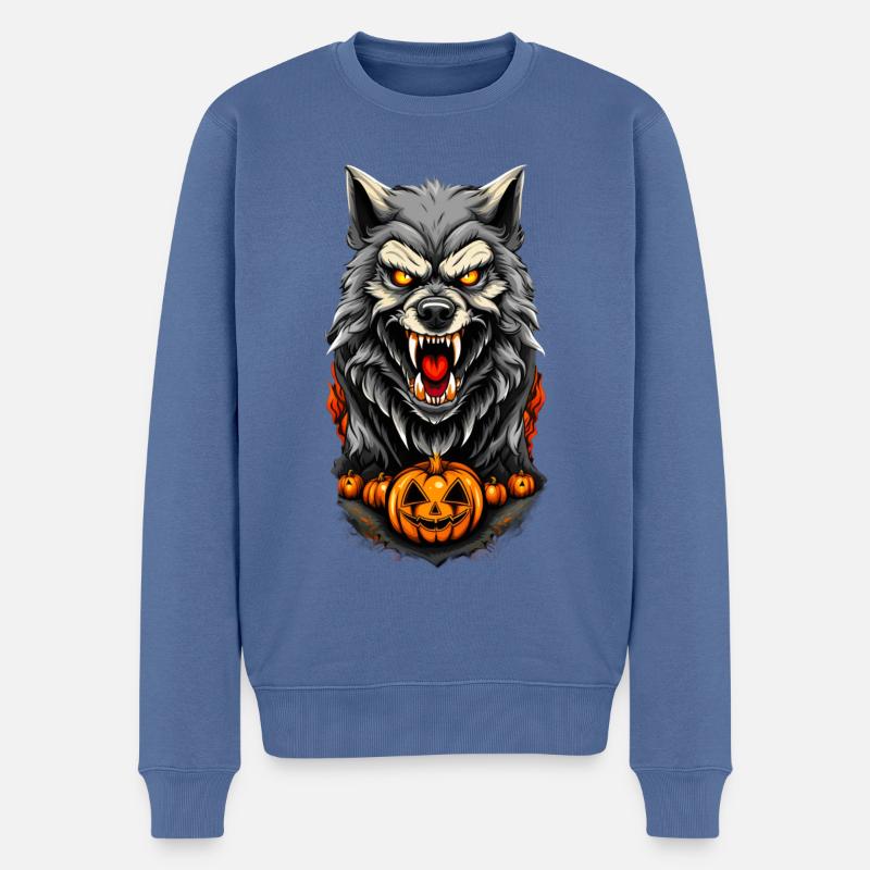 Loup d’Halloween - Pull Premium bio Homme - bleu pigeon