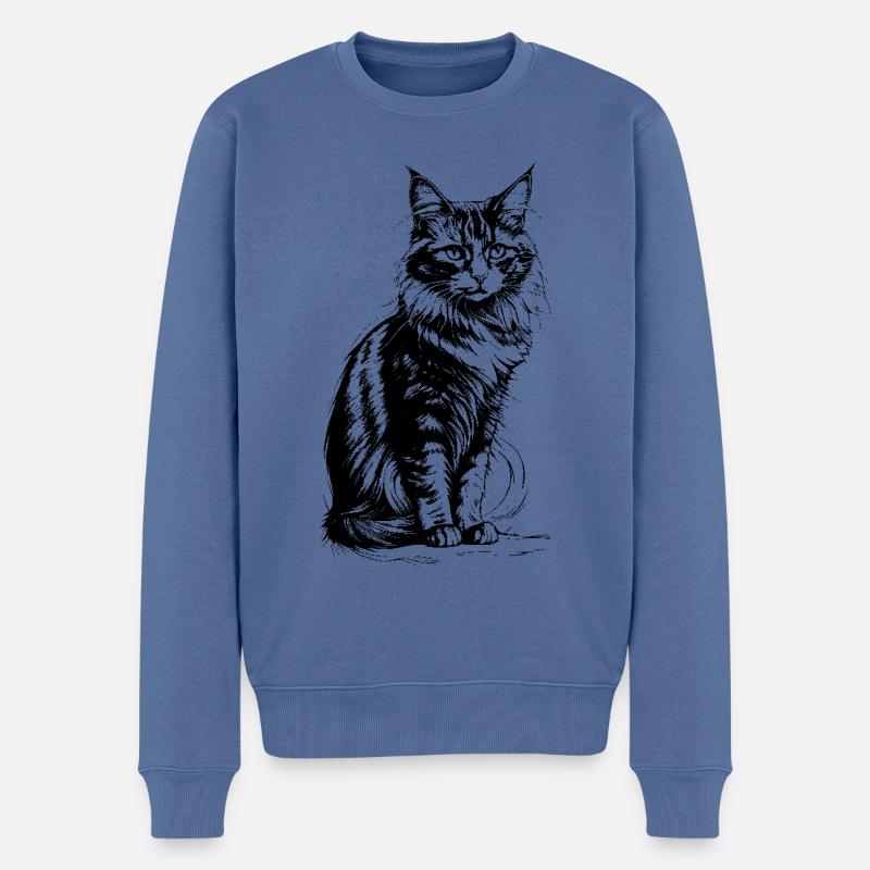 Stolze Katze schwarz-weiß - Männer Premium Bio Pullover - Taubenblau