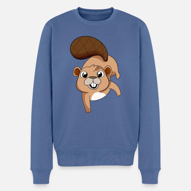 Lustiger Biber Comic Style - Männer Premium Bio Pullover - Taubenblau