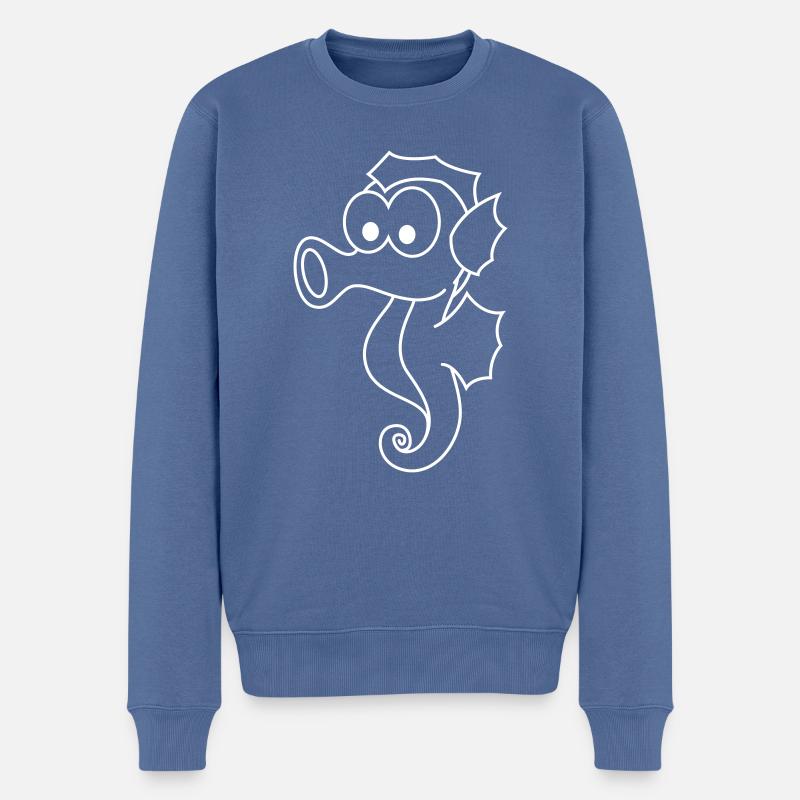 Hippocampe Comic Animal - Pull Premium bio Homme - bleu pigeon