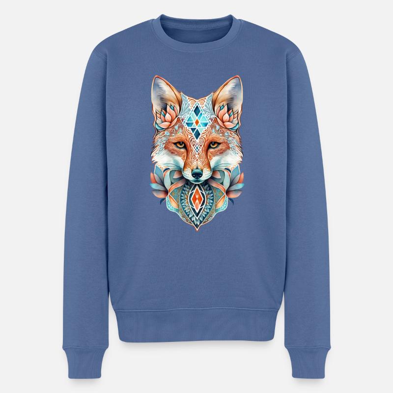 Fuchs Aquarell Mandala Yoga Waldtier Spirituell - Männer Premium Bio Pullover - Taubenblau