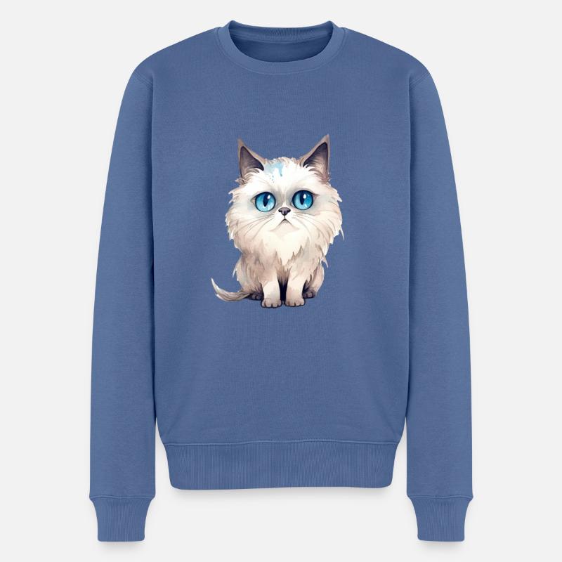 Heilige Birma Wasserfarben Zeichnung - Männer Premium Bio Pullover - Taubenblau
