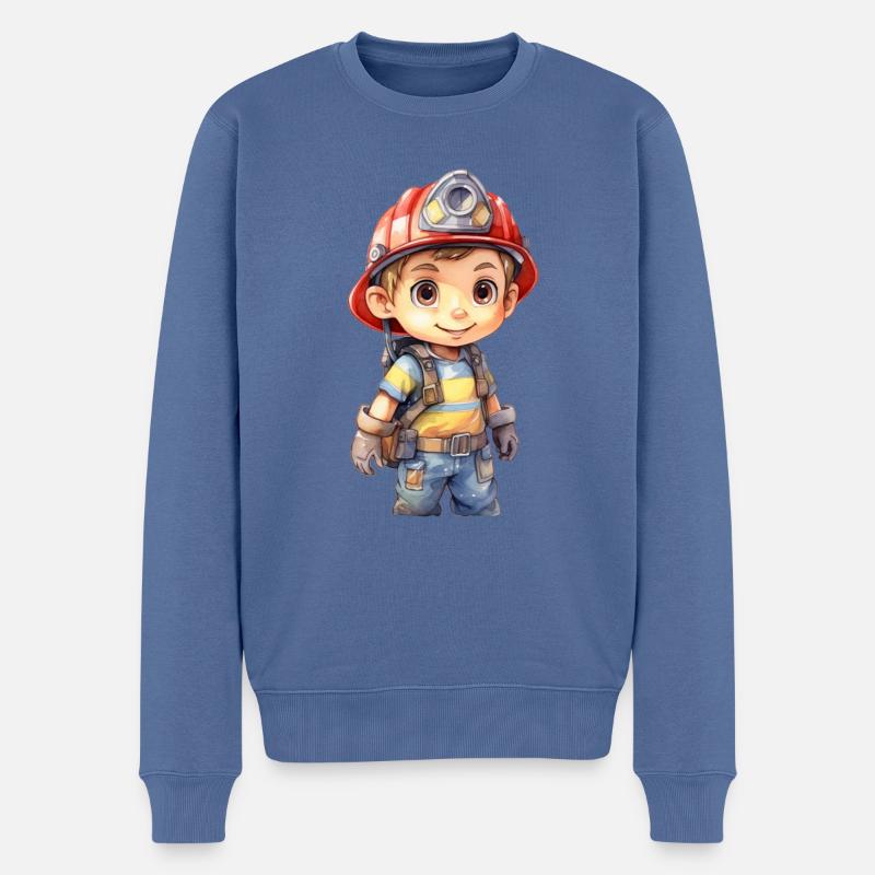 Dessin d’aquarelles de pompier - Pull Premium bio Homme - bleu pigeon