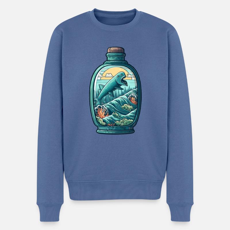Dessin de bouteille océanique - Pull Premium bio Homme - bleu pigeon