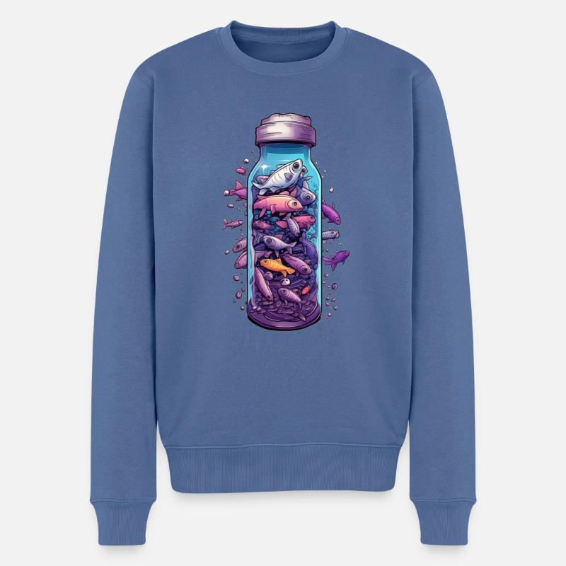 Fische Flasche Zeichnung - Männer Premium Bio Pullover - Taubenblau