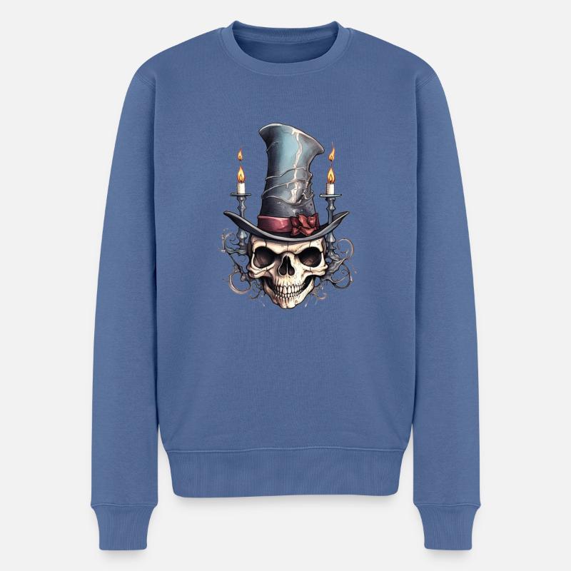 Totenkopf Zylinder Zeichnung - Männer Premium Bio Pullover - Taubenblau
