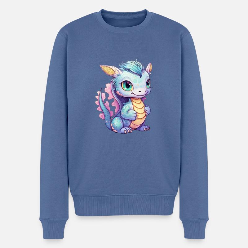 Drache Kawaii Zeichnung - Männer Premium Bio Pullover - Taubenblau