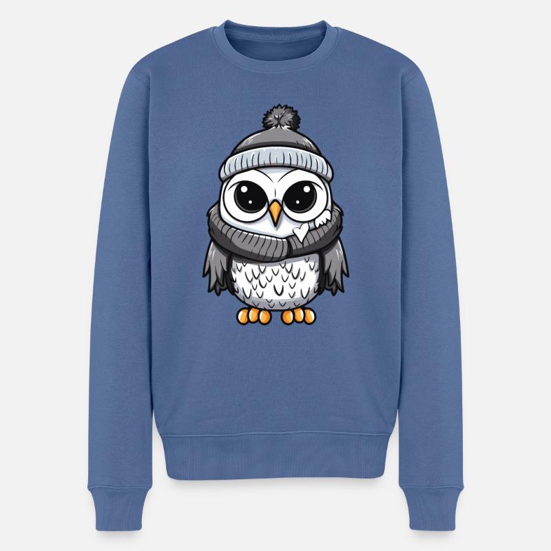 Bande dessinée d’hiver hibou - Pull Premium bio Homme - bleu pigeon
