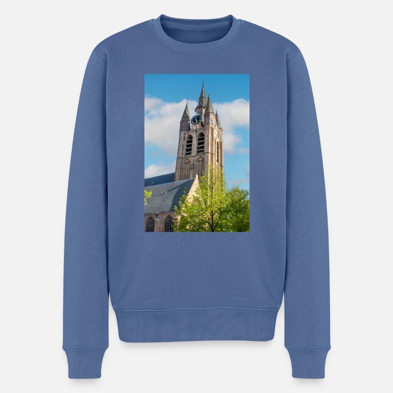 Alte Kirche (Oude Kerk) in Delft, Niederlande - Männer Premium Bio Pullover - Taubenblau