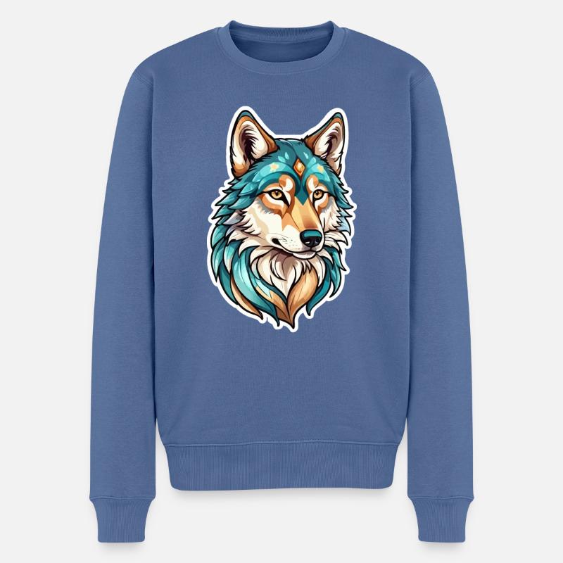 Wolf Fantasy Illustration - Männer Premium Bio Pullover - Taubenblau