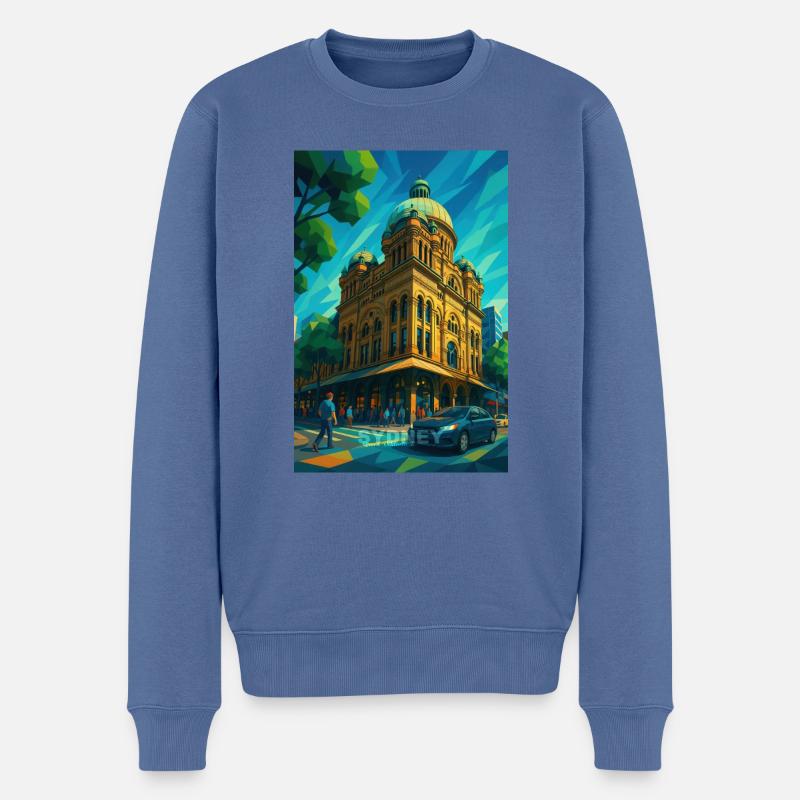 Sydney QUEEN VIKTORIA BUILDING - Männer Premium Bio Pullover - Taubenblau