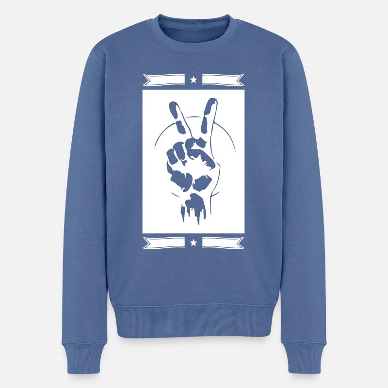 Frieden Hand Zeichen Peace - Männer Premium Bio Pullover - Taubenblau