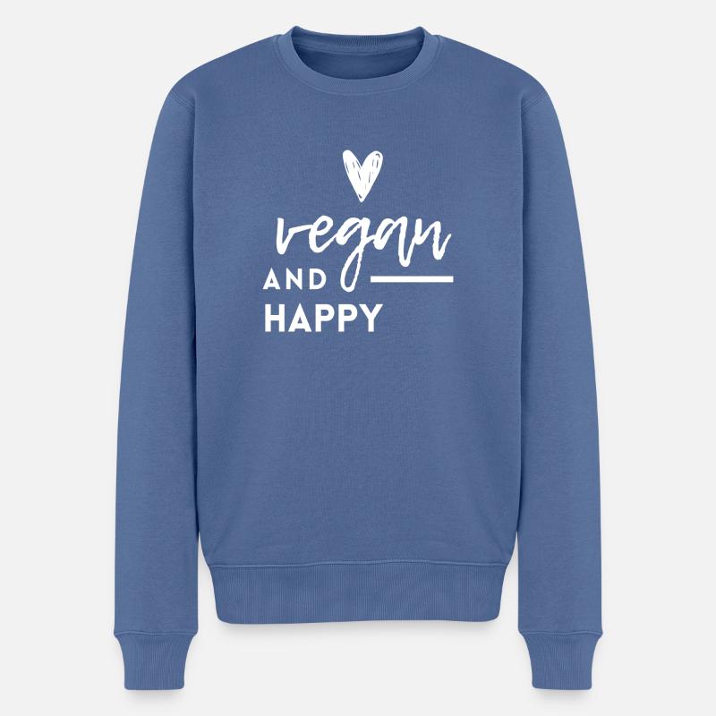 Vegan and Happy - Männer Premium Bio Pullover - Taubenblau