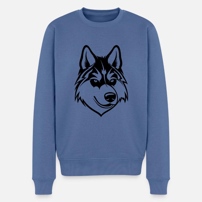 Husky Hund Wolf - Männer Premium Bio Pullover - Taubenblau
