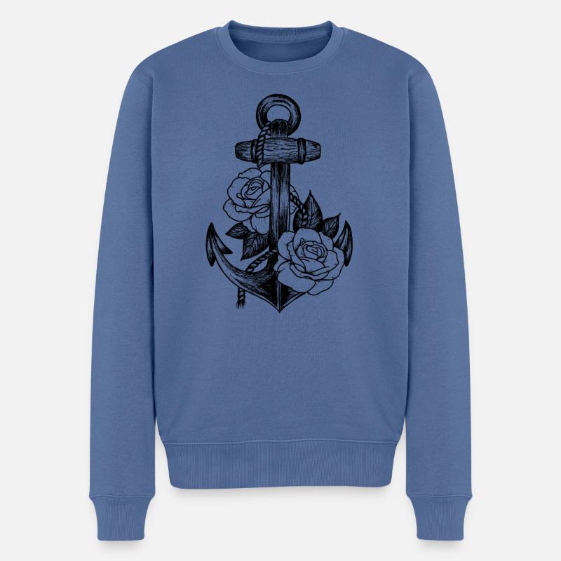 Anker und Rosen (schwarz) - Männer Premium Bio Pullover - Taubenblau