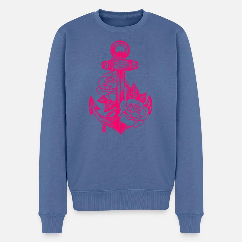 Anker und Rosen (rosa) - Männer Premium Bio Pullover - Taubenblau