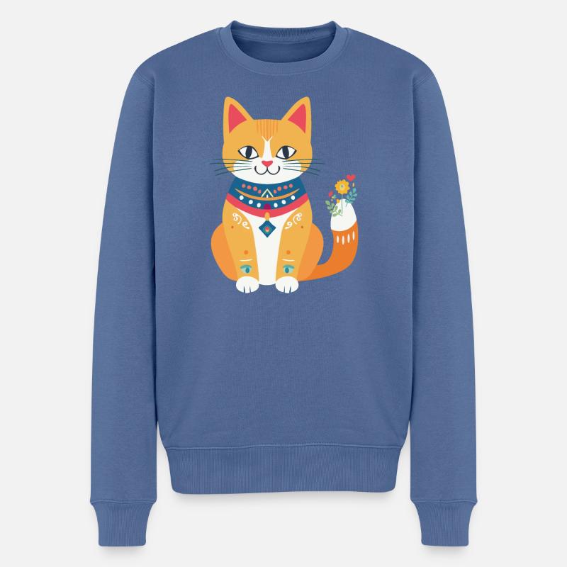 süße Folklore-Katze - Männer Premium Bio Pullover - Taubenblau