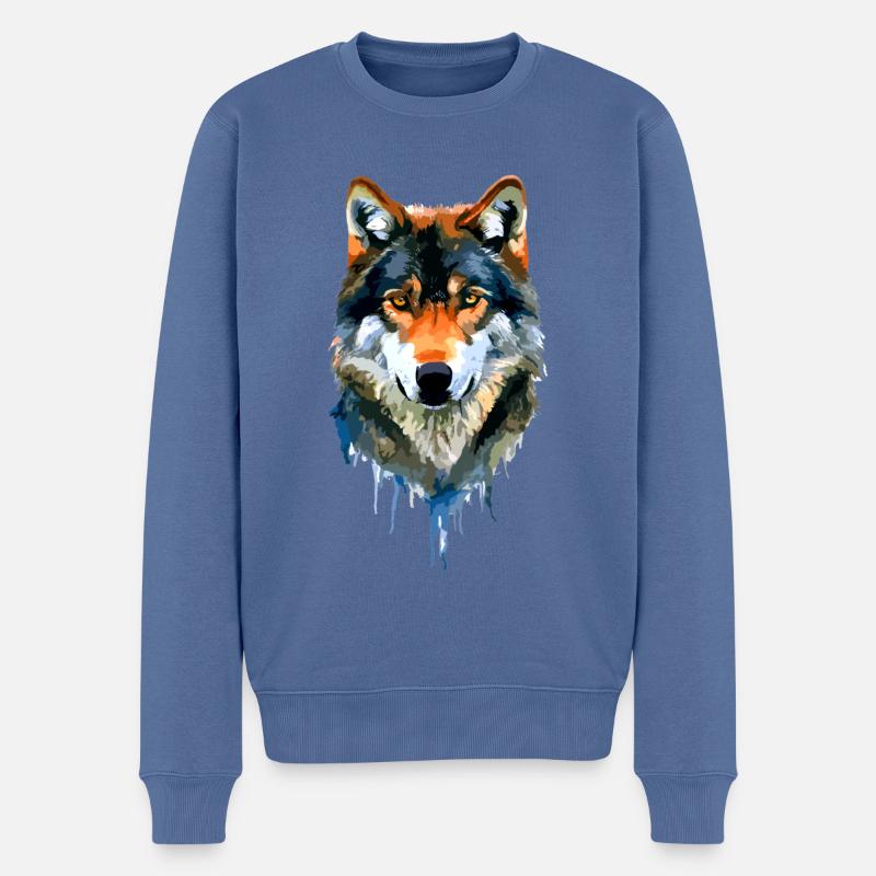 Der Wolf - Männer Premium Bio Pullover - Taubenblau