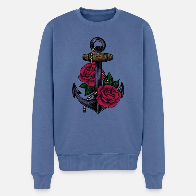 Anker und Rosen - Männer Premium Bio Pullover - Taubenblau