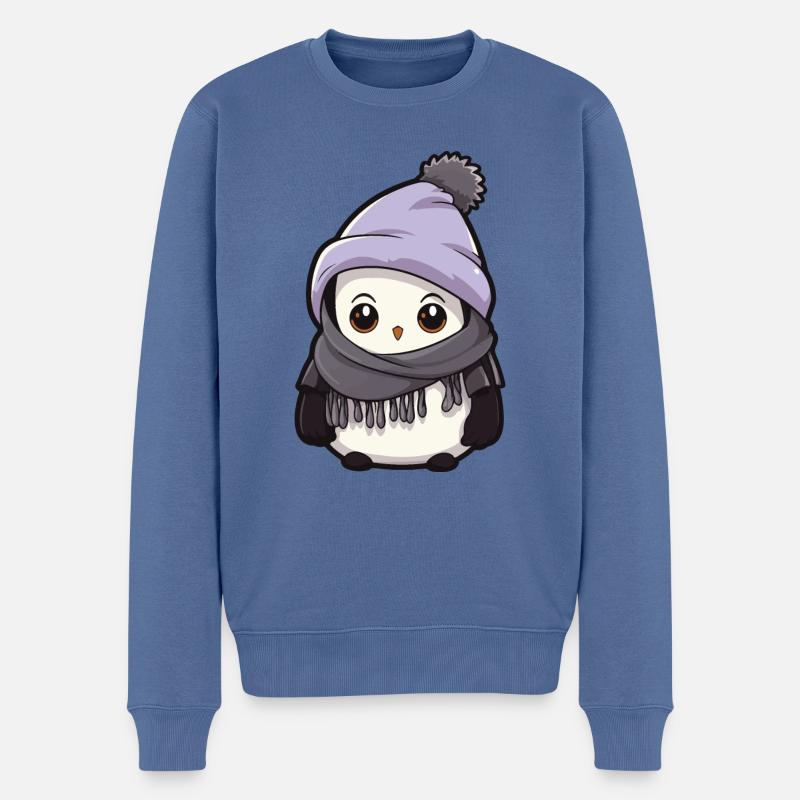 Pinguin Winter Comic - Männer Premium Bio Pullover - Taubenblau