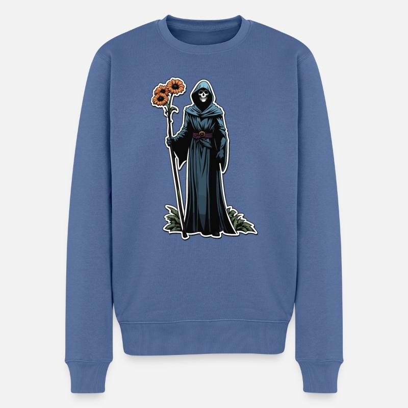 Sensenmann Blumen Illustration - Männer Premium Bio Pullover - Taubenblau