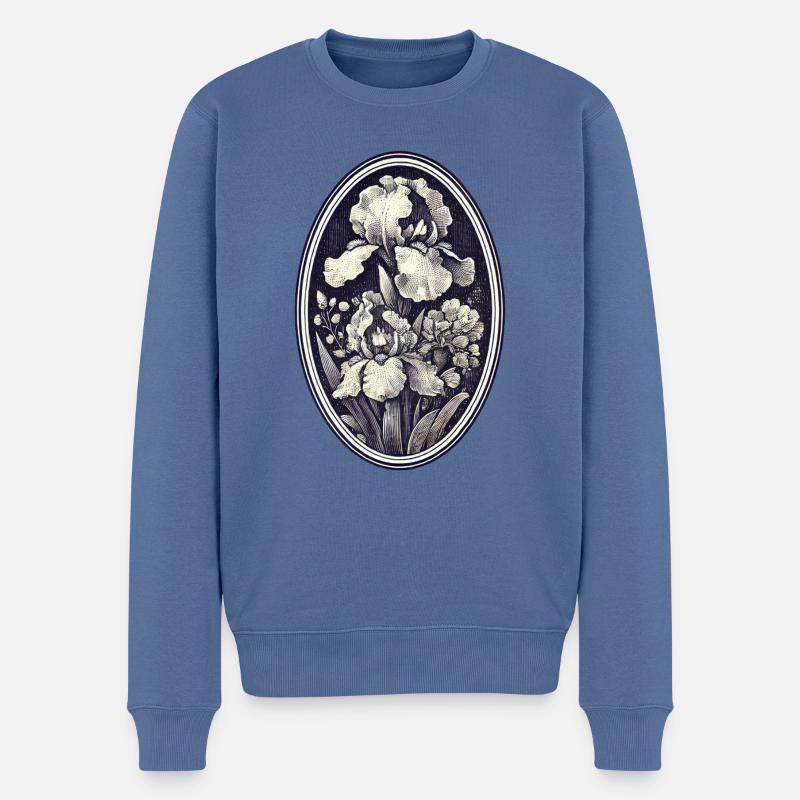 Viktorianische Vintage-Iris - Männer Premium Bio Pullover - Taubenblau
