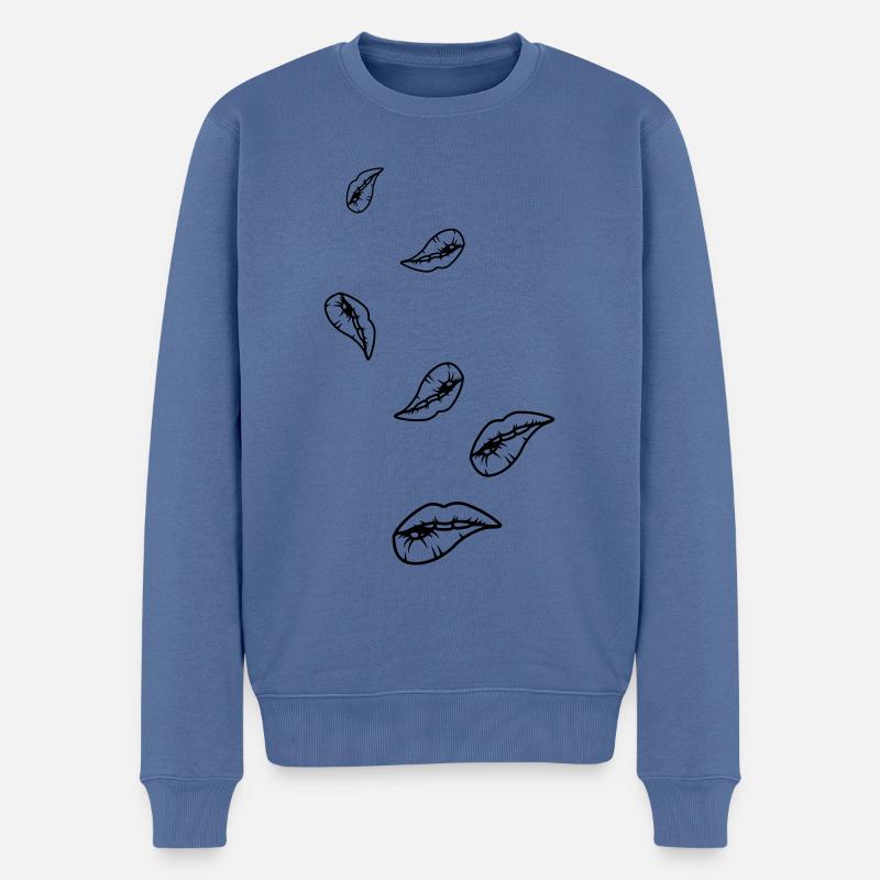 Lippen - Männer Premium Bio Pullover - Taubenblau