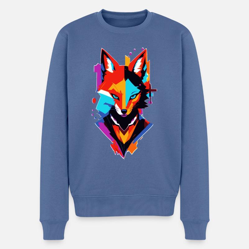 bunter comic Fuchs - Männer Premium Bio Pullover - Taubenblau