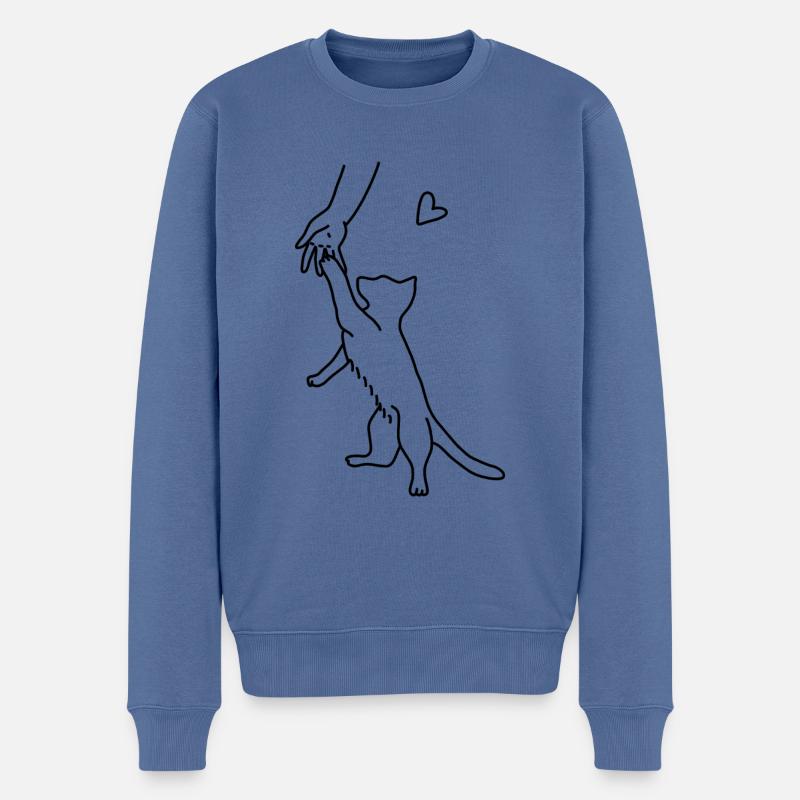Katze Spielen Hand Liebe - Männer Premium Bio Pullover - Taubenblau