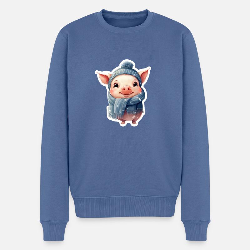 Cochon dans la neige - Pull Premium bio Homme - bleu pigeon