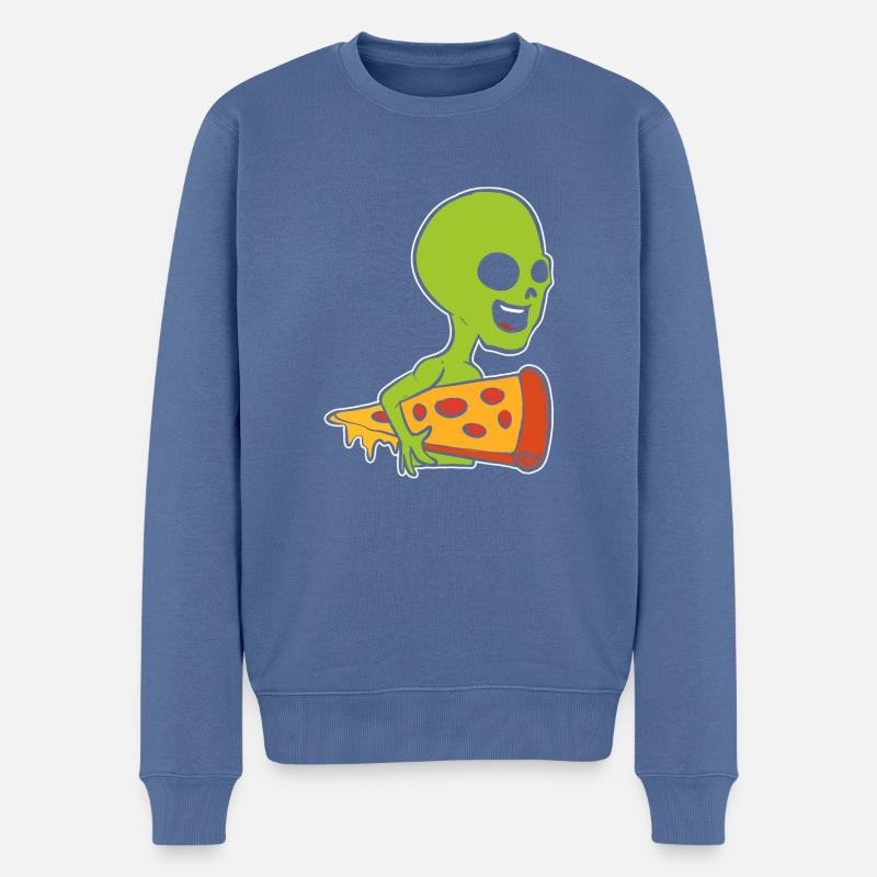 Alien und Pizza. Pizza -Liebhaber Gift - Männer Premium Bio Pullover - Taubenblau