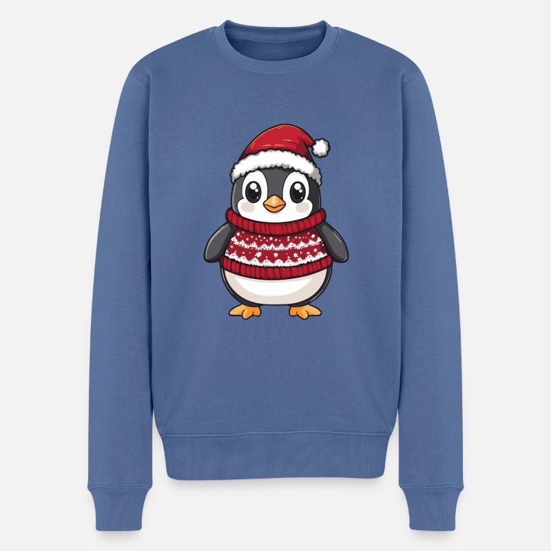 Pinguin Weihnachten Comic - Männer Premium Bio Pullover - Taubenblau
