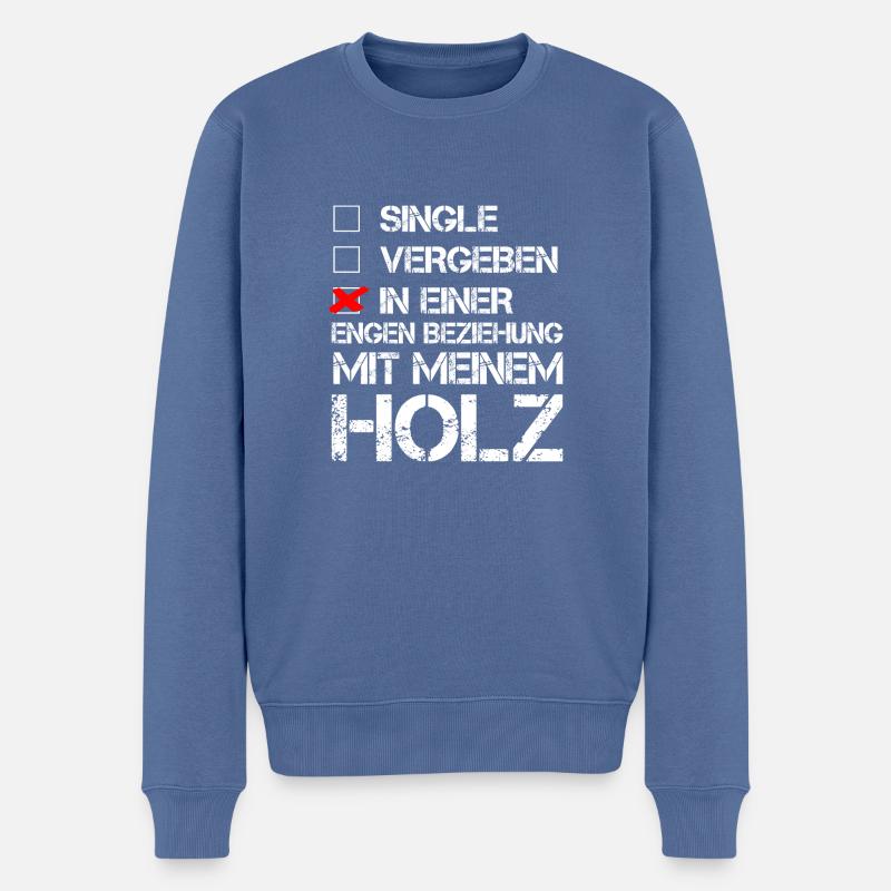 Beziehung Holz - Männer Premium Bio Pullover - Taubenblau
