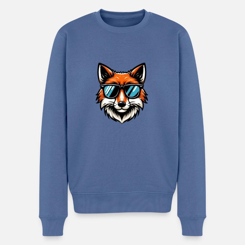 Renard cool avec des lunettes de soleil - Pull Premium bio Homme - bleu pigeon