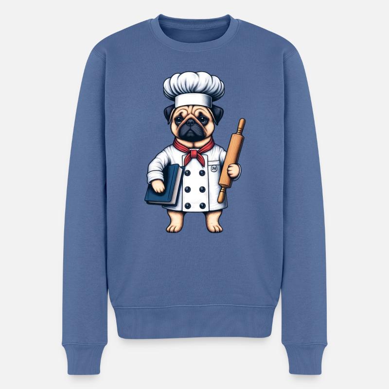 Chef-Koch Mops in der Küche - Männer Premium Bio Pullover - Taubenblau