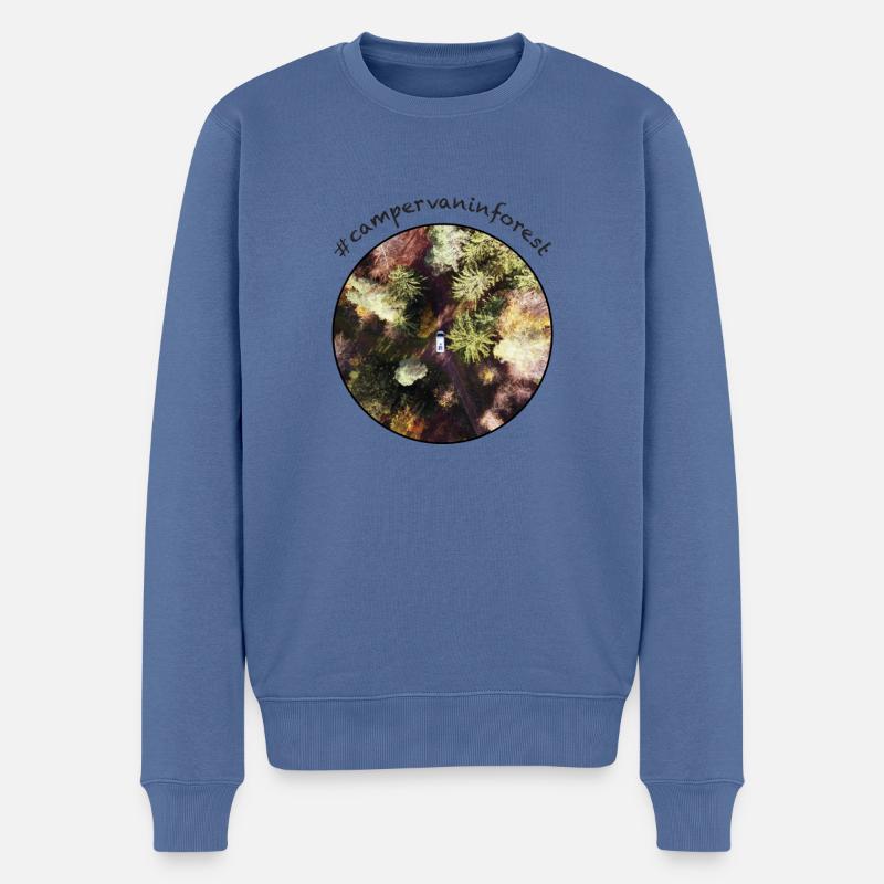 Campervan in Forest - Männer Premium Bio Pullover - Taubenblau